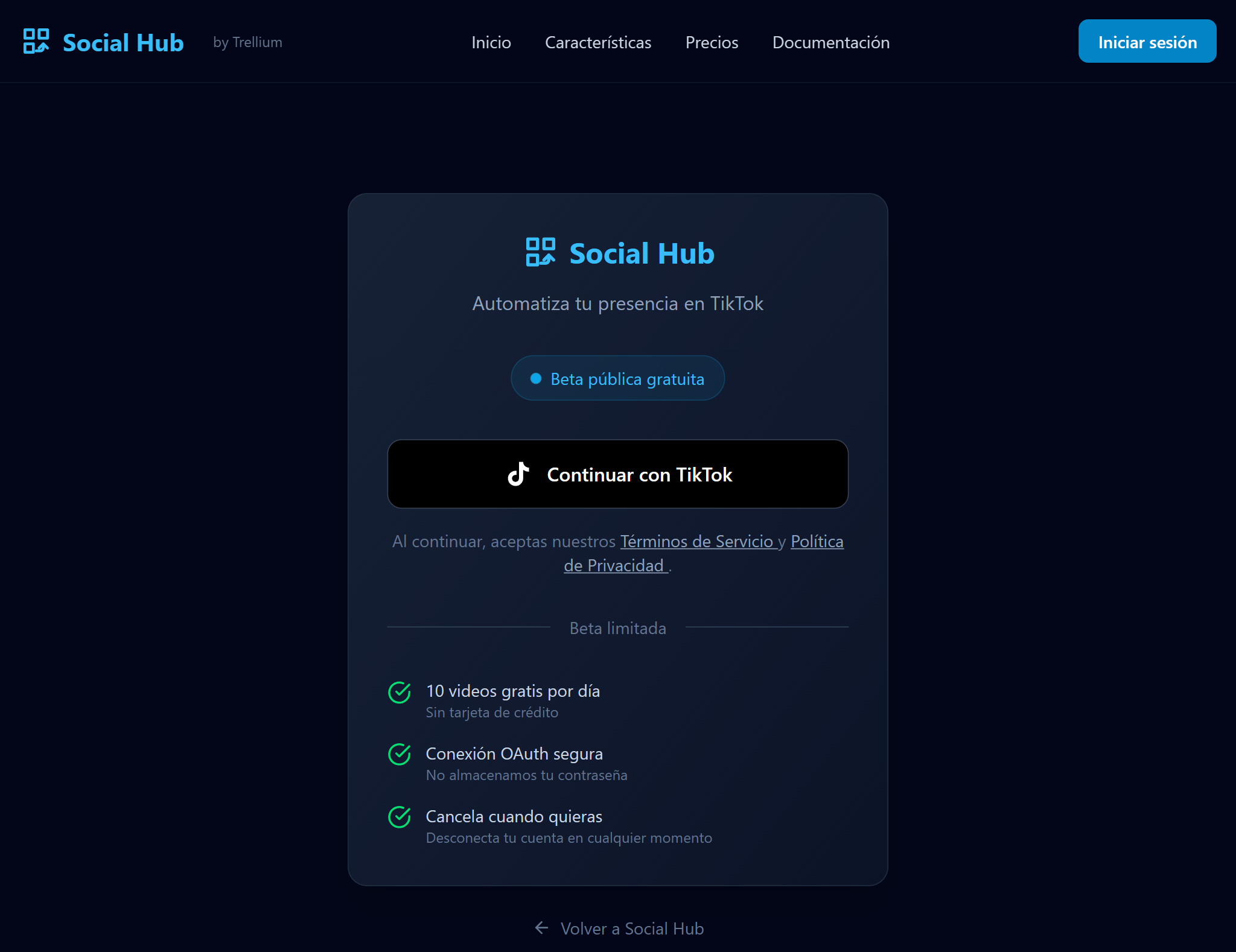 Página de login con OAuth de TikTok